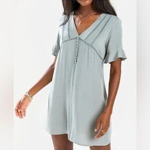 Francesca’s Blue Rain Crochet Mini Dress | Sage Green | Size S